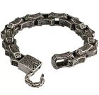 Men's Engraved Solid Oxidized Gun Metal 316L Stainless Steel Chain Bracelet Gift