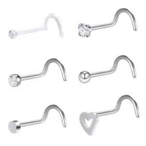 6er SET NASENPIERCING STECKER NASENSTECKER NASEN PIERCING GEBOGEN ZIRKONIA NASE - Bild 1 von 1