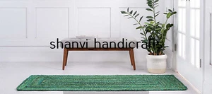 Green Colour Braided Rug Cotton 3x5 Feet Floor Area Rug Bedroom Decor Rug Carpet - Picture 1 of 7