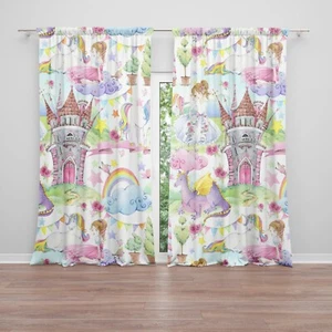 Princess Window Curtains Girly Drapery Curtain Panels unicorn window dragon - Picture 1 of 4