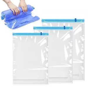 12Pcs Space Saver Storage Travel Roll Up ZipLock Compress Bags No Vacuum Needed - Picture 1 of 7
