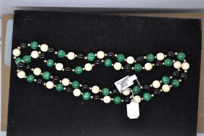 Collar de 28 pulgadas con 7 mm de marfil, ónix negro, malaquita verde y 2 mm de cuentas de 14K. Foto 1 de 4