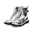 Women's Ankle Boots Patent Leather Lace Up Booties Strappy Round Toe Shoes Zip