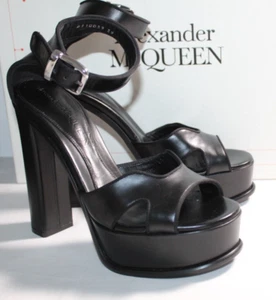 NWB Alexander McQueen Butterfly Ankle Strap Platform Sandals Black 39 - Picture 1 of 8