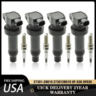 Pack of 4 Ignition Coil+Spark Plug for Kia Rio Soul Hyundai Veloster Accent 1.6L - Image 1 of 4