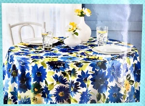 Blue Floral Indoor/Outdoor Tablecloth,polyester,60"x84" Wipes Clean! - Picture 1 of 4