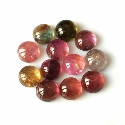 6X6 mm Round Natural Tourmaline Multi Color Cabochon Whoesale Gemstone 12 Pieces - Image 1 of 4