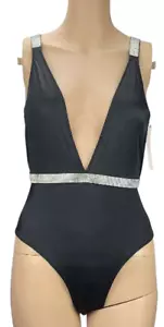 $100 VICTORIA'S SECRET SWIM SHINE STRAP PLUNGE ONE PIECE SWIMSUIT BLACK XS S M L - Picture 1 of 3