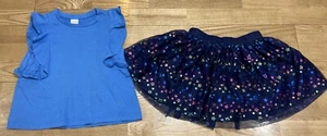 Girl's Gymboree Outfit Sz 5-6 - Blue Flutter Sleeve Top w/Starred Tutu Skirt EUC - Picture 1 of 8