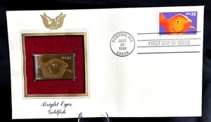 Bright Eyes Goldfish ~ 1998 USA 32c   22KT Gold Stamp 1st Day of Issue - Picture 1 of 5