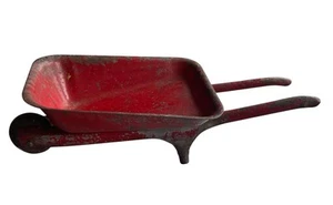 Vintage Toy Pressed Steel Wheelbarrow Red 9” Miniature With Working Wheel - Picture 1 of 10