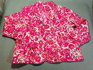 Women's Studio Works Petite Large Linen Cotton Blend Pink Floral Career Blazer - Picture 1 of 12