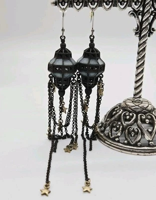 Pendientes araña nave espacial SpaceCraft luna perforada y estrellas 5 pulgadas vintage Foto 1 de 4