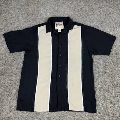 Camisa de seda vintage para hombre extra grande negra beige panel de bolos seda abotonada Foto 1 de 4
