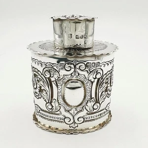 TEA CADDY / CANISTER STERLING SILVER VICTORIAN London 1899 Josiah Williams & Co - Picture 1 of 7