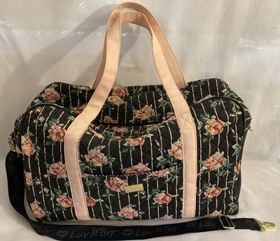 Bolso de Lona Luv Betsey Negro Rosas Rosa Correas Mano/Hombro Llevar durante la Noche/Gimnasio Foto 1 de 4