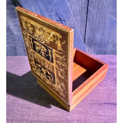 Antique Italian Wooden Trinket Box Inlaid Decorative Jewelry Storage - Image 1 of 4