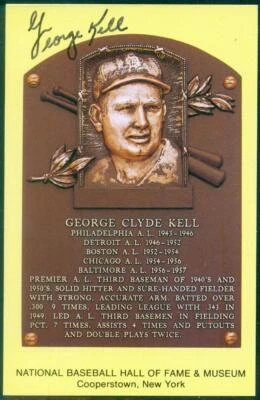 054, Original Autograph of George Kell (2), HOF Plaque Postcard, Detroit Tigers - Image 1 of 3