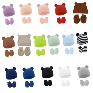Infant Cotton Beanie Gloves No Scratch Set Newborn Hospital Hat for Boys Girls - Zdjęcie 1 z 13