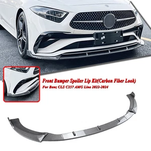 Front Spoiler Splitter For Benz CLS C257 AMG 2022-2024 Carbon Fiber Look - Picture 1 of 12