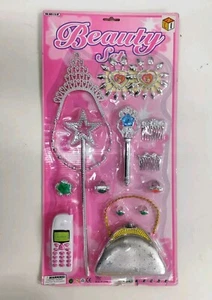 Kinder Mädchen Rollenspiel Prinzessin Schönheit Ohrring Stab Ring Handytasche Schmuck Set - Bild 1 von 1