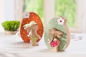 „Dekofiguren "Hase im Ei", 2er-Set ,Holz Doppelt niedlich: Hasenpärchen im Ei - Bild 1 von 2