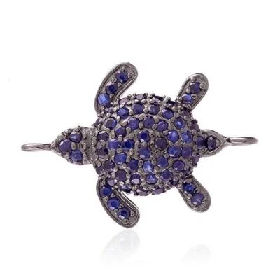 0.75ct Saphir Diamant Fauna Schildkröte Vintage Optik Charms 925 Starling Silber - Bild 1 von 4