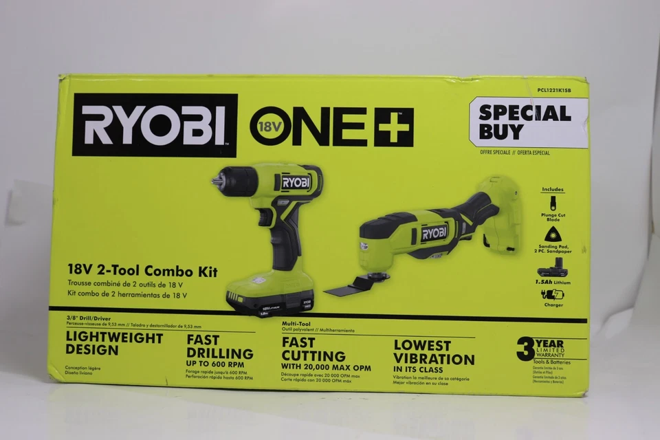 Ryobi 18V 2-Pc Cordless Multi-Tool Drill Battery Charger -PCL1221K1SB