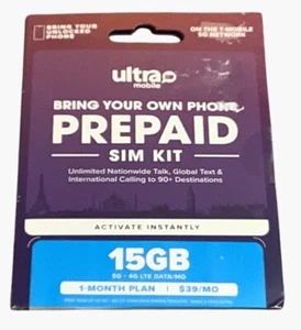 Ultra Mobile SIM Kit 15GB Data 3 Month Unlimited Talk Text - Photo 1 sur 3
