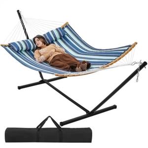 216KG Capacity Heavy-Duty Padded Hammock & Iron Stand Set with Pillow Carry Bag - Picture 1 of 24