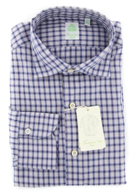 Finamore Napoli Navy Blue Plaid Shirt - Extra Slim - (201802239) - Image 1 of 4