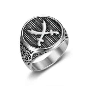 Middle East Arabian Double Knife Ring Arab Twin sword Ring Stainless Steel Men - Picture 1 of 11