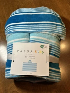 Kassatex Kassa Kids Hooded Beach Pool Bath Towel Wrap Blue Striped 30” x 50” NEW - Picture 1 of 5