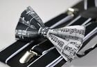 Sheet Music Notes Bow tie  Black White Suspenders for Men / Youth / Boy / Baby