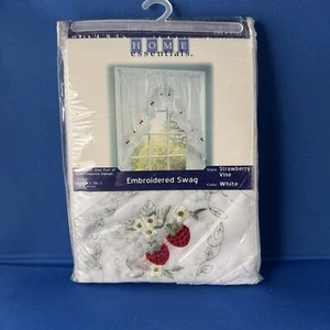 Kmart Home Essentials One Pair Embroidered Swag Strawberry Vine White 60W x 38L - Picture 1 of 8