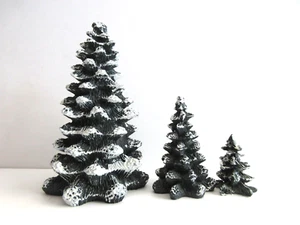 3 Mervyns Snow Flocked Christmas Trees 7 inch 4 inch 2 inch  Village Square 1995 - Picture 1 of 4