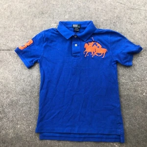 Polo Ralph Lauren Polo Shirt Boys Medium Blue Orange Stampede Embroidered Golf - Picture 1 of 8