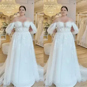 Elegantes Brautkleid Schulterfrei Spitze Applikation Strand Übergröße Brautkleid - Bild 1 von 7