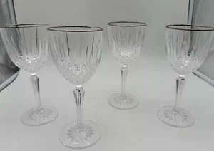 ๐ท๐ท๐ท๐ท4 Vintage Rimmed Crystal Wine Glasses Glass Platinum or silver ๐ฅ8oz. - Picture 1 of 13