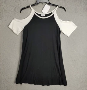 Love Fire Top Womens Medium Black White Cold Shoulder Long Short Sleeve Ladies - Picture 1 of 11