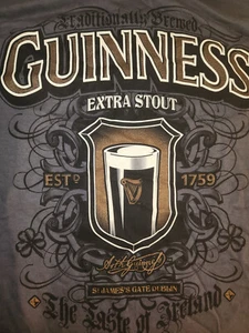 Guinness Traditionally Brewed Extra Stout The Taste Ireland GRAY Adult T-shirt - Picture 1 of 1