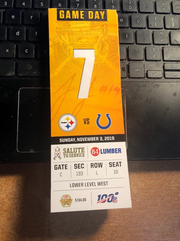 2019 Pittsburgh Steelers vs Indianapolis Colts Ticket Stub 11/3 - Image 1 of 1