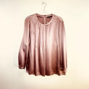Hugo Boss Size 14 16 L Mushroom Pink Pebbled Satin Long Sleeved Blouse Designer - Picture 1 of 18