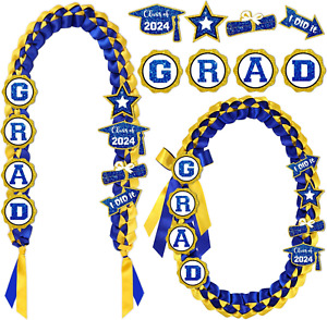 Blue and Gold Graduation Leis 2024 Graduation Lei Class of 2024 Money Ribbon Lei