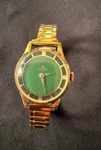 Reloj Bucherer de Colección Ultra Raro Años 50 Chapado en Oro Esfera Verde Espalda Abierta Verde - Imagen 1 de 6