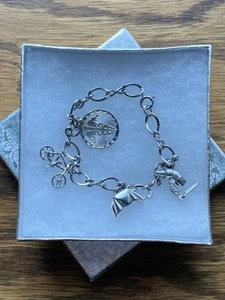 VTG Wells Sterling Silver 7” CharmBracelet RN Cap, Caduceus, Microscope, Bicycle - Picture 1 of 23