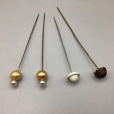4 Vintage Hat Pins With Faux Pearls & Bakelite Bead Tops (F1) NS#8785 - Bild 1 von 3