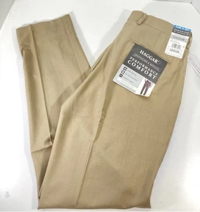Haggar Performance Comfort Pants Men Size 34X30 Khaki Beige Straight Stretch NWT - Picture 1 of 4