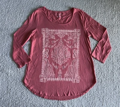 Camisa túnica Lucky Brand para mujer talla mediana naranja floral manga 3/4 Foto 1 de 4