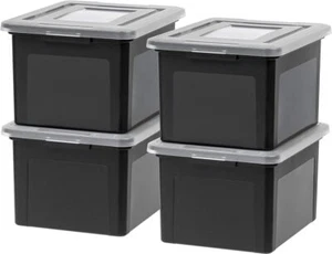 Letter/Legal File Tote Box 4 Pack Plastic Storage Bin Tote Organizer w/Latch Lid - Picture 1 of 7